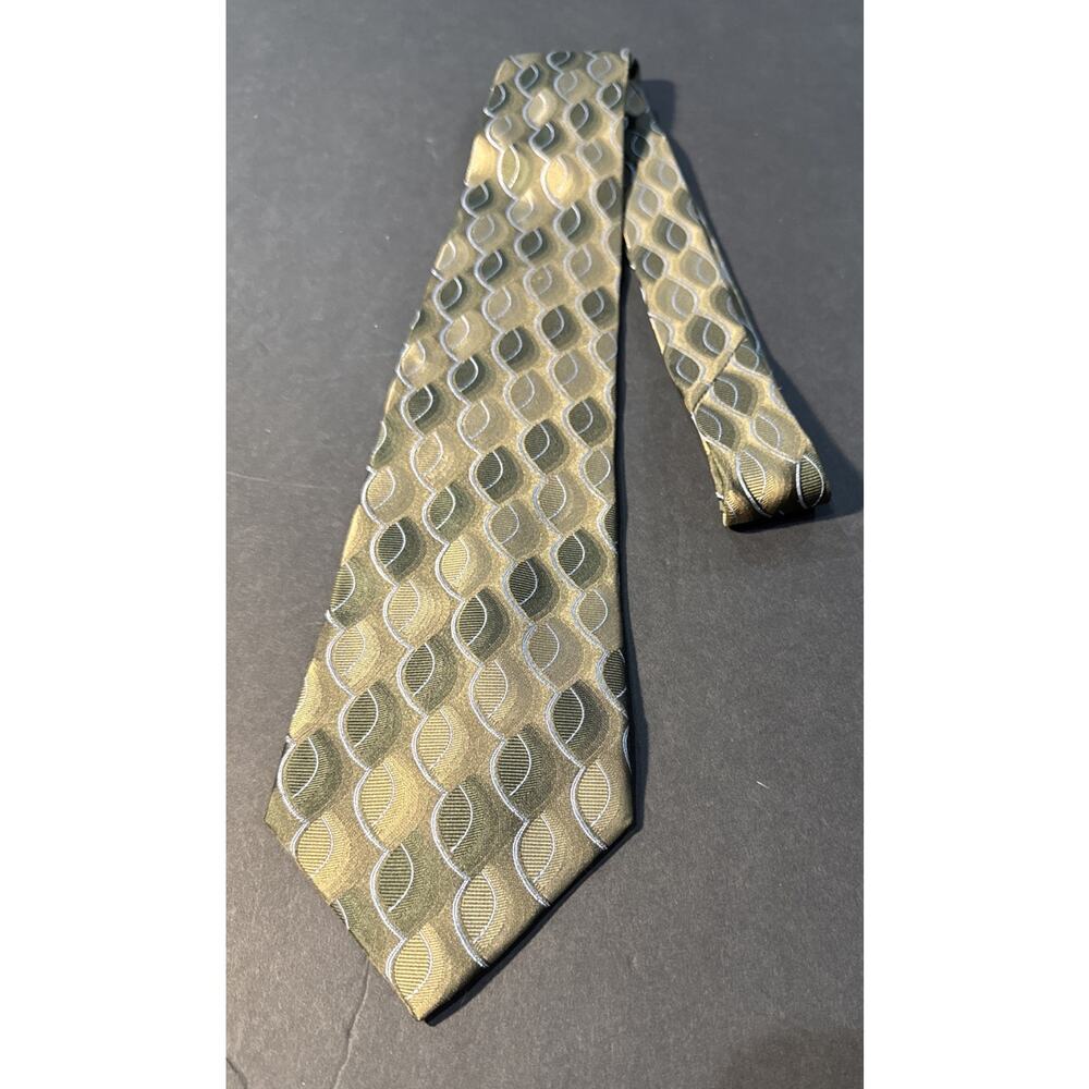 DOCKERS‎ Khaki Green And Blue 100% Silk Geometric Neck Tie